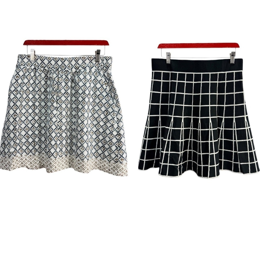 LOFT Short Skirts Womens M Black White Knit Geometric Linen Preppy Office LOT/2